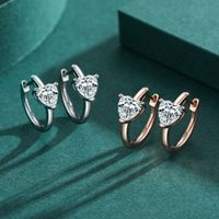 1 Pair Simple Style Heart Shape Sterling Silver Plating Inlay Zircon Rose Gold Plated Rhodium Plated Earrings main image 1