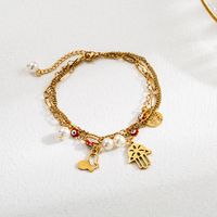 Ins Style Cross Infinity Stainless Steel Imitation Pearl Plating Gold Plated Bracelets main image 5