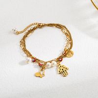 Ins Style Cross Infinity Stainless Steel Imitation Pearl Plating Gold Plated Bracelets sku image 2