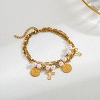Ins Style Cross Infinity Stainless Steel Imitation Pearl Plating Gold Plated Bracelets main image 3