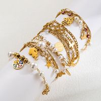 Ins Style Cross Infinity Stainless Steel Imitation Pearl Plating Gold Plated Bracelets main image 1