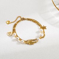 Casual Infinity Heart Shape Elephant Stainless Steel Enamel Plating Inlay Artificial Pearls 18k Gold Plated Bracelets sku image 1