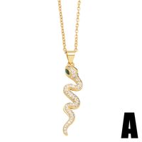 Hip-hop Snake Copper Plating Inlay Zircon 18k Gold Plated Pendant Necklace sku image 1