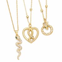 Hip-hop Snake Copper Plating Inlay Zircon 18k Gold Plated Pendant Necklace main image 6
