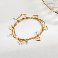 Simple Style Geometric Stainless Steel Enamel Plating Inlay Artificial Pearls Zircon Ceramic Plate 18k Gold Plated Bracelets main image 5