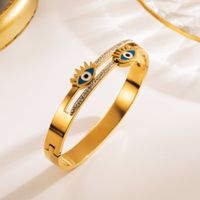 Elegant Devil's Eye Butterfly Stainless Steel Enamel Plating Inlay Zircon Gold Plated Bangle main image 6