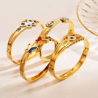 Elegant Devil's Eye Butterfly Stainless Steel Enamel Plating Inlay Zircon Gold Plated Bangle main image 3