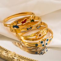 Elegant Devil's Eye Butterfly Stainless Steel Enamel Plating Inlay Zircon Gold Plated Bangle main image 1