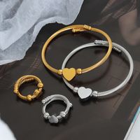 Wholesale Elegant Heart Shape Titanium Steel 18k Gold Plated Rings Bracelets main image 8