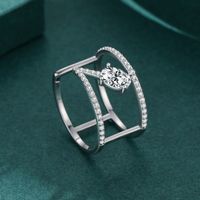 Luxurious Geometric Sterling Silver Inlay Zircon Rhodium Plated Rings main image 3