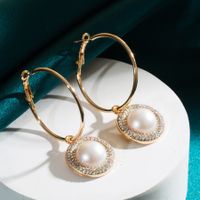 1 Pair Elegant Round Plating Inlay Alloy Rhinestones Glass Drill Gold Plated Drop Earrings main image 4