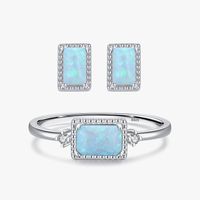 Elegant Rectangle Sterling Silver Inlay Opal Zircon Rhodium Plated Women's Rings Earrings main image 1