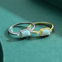 Elegant Rectangle Sterling Silver Inlay Opal Zircon Rhodium Plated Women's Rings Earrings main image 6