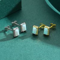 Elegant Rectangle Sterling Silver Inlay Opal Zircon Rhodium Plated Women's Rings Earrings main image 5