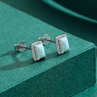Elegant Rectangle Sterling Silver Inlay Opal Zircon Rhodium Plated Women's Rings Earrings main image 4