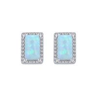 Elegant Rectangle Sterling Silver Inlay Opal Zircon Rhodium Plated Women's Rings Earrings sku image 11