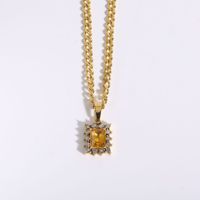 Wholesale Shiny Square Stainless Steel 18k Gold Plated Zircon Pendant Necklace main image 6