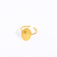 Wholesale Fashion Oval Flower Chrysanthemum Stainless Steel Gold Plated Open Ring sku image 2