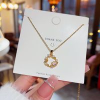 Fashion Geometric Bear Butterfly Titanium Steel Inlay Artificial Pearls Zircon Pendant Necklace sku image 84