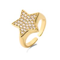 Novelty Star Heart Shape Copper Plating Inlay Zircon Open Ring sku image 5