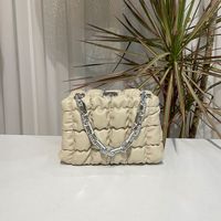 Women's Small Summer Pu Leather Solid Color Lingge Folds Cute Square Zipper Chain Bag sku image 4