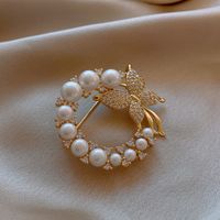Fashion Oval Flower Butterfly Copper Inlay Rhinestones Pearl Women's Brooches sku image 110
