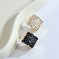 Shiny Square Copper Inlay Zircon Gold Plated Wide Band Ring Open Ring main image 1