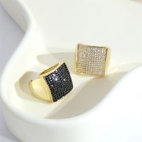Shiny Square Copper Inlay Zircon Gold Plated Wide Band Ring Open Ring main image 9