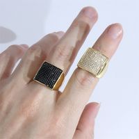 Shiny Square Copper Inlay Zircon Gold Plated Wide Band Ring Open Ring main image 8