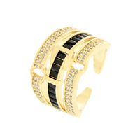 Wholesale IG Style Hip-Hop Commute Belt Copper Hollow Out Inlay 18K Gold Plated Zircon Open Rings main image 8