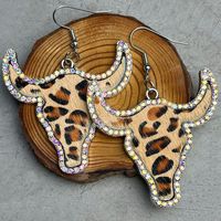 Wholesale Jewelry 1 Pair Ethnic Style Cattle Leopard Pu Leather Alloy Rhinestone Drop Earrings sku image 3