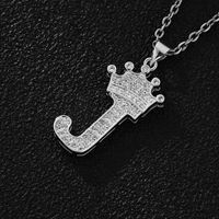 Wholesale Retro Letter Crown Stainless Steel Copper Zircon Pendant Necklace sku image 10