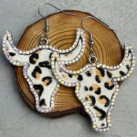 Wholesale Jewelry 1 Pair Ethnic Style Cattle Leopard Pu Leather Alloy Rhinestone Drop Earrings sku image 2