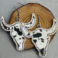 Wholesale Jewelry 1 Pair Ethnic Style Cattle Leopard Pu Leather Alloy Rhinestone Drop Earrings sku image 1