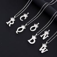 Wholesale Retro Letter Crown Stainless Steel Copper Zircon Pendant Necklace main image 1