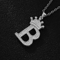 Wholesale Retro Letter Crown Stainless Steel Copper Zircon Pendant Necklace main image 5