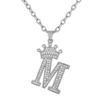 Wholesale Retro Letter Crown Stainless Steel Copper Zircon Pendant Necklace main image 4