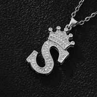 Wholesale Retro Letter Crown Stainless Steel Copper Zircon Pendant Necklace sku image 19