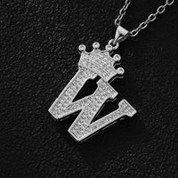 Wholesale Retro Letter Crown Stainless Steel Copper Zircon Pendant Necklace sku image 23