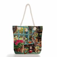 Women's Classic Style Cat Canvas Shopping Bags sku image 11