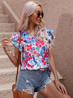 Women's T-shirt Short Sleeve Blouses Printing Casual Flower main image 5