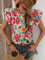 Femmes T-shirt Manche Courte Blouses Impression Décontractée Fleur main image 3