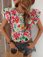 Women's T-shirt Short Sleeve Blouses Printing Casual Flower main image 3