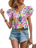 Women's T-shirt Short Sleeve Blouses Printing Casual Flower main image 2