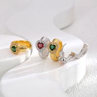 1 Pair Retro Heart Shape Copper Inlay Zircon Earrings main image 1
