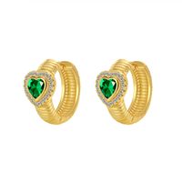 1 Pair Retro Heart Shape Copper Inlay Zircon Earrings main image 4