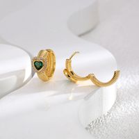1 Pair Retro Heart Shape Copper Inlay Zircon Earrings sku image 1
