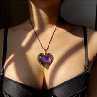 Retro Heart Shape Pu Leather Glass Women's Pendant Necklace sku image 7