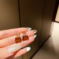 Wholesale Jewelry 1 Pair Retro Geometric Alloy Artificial Gemstones Gold Plated Ear Studs main image 3