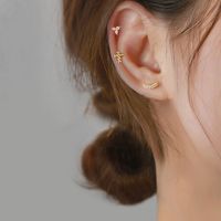 1 Pair Simple Style Geometric Cross Flower Sterling Silver Plating Inlay Artificial Gemstones Ear Studs main image 4